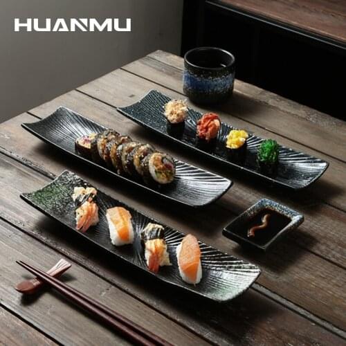 Japanese Cuisine Rectangular Sushi Plate Creative Sashimi Plate Cold Dish Restaurant Retro Dessert Cake Snack Pastry Long Plate