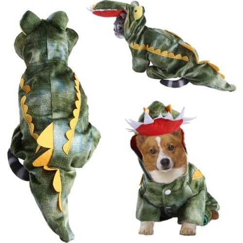 Crocodile Outfits Funny Cat Dog Transformed Cartoon Clothes Pet Clothing Warm Velvet Halloween Disguise Coat Jacket Outwear