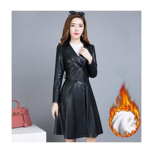 4XL Size Plus 2020 New Fashion Winter Washed Pu Leather Women Jacket Long Warm Tinck Female Black Windbreaker LX1388