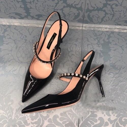Kmeioo Elegant Jewel Wedding Shoes Woman Pointed Toe High Heels Slingback Pumps Women Prom Stiletto With Crystal Slip-On