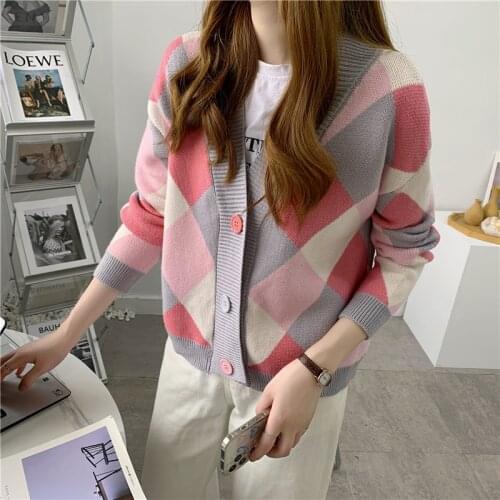 Womens Diamond knit Cardigan Jacket Autumn Winter Sweaters Jackets Womens Casual Sweaters женский свитер Abrigo Muje