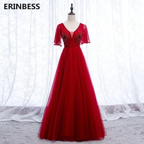 Vestido De Festa Sexy Scoop Neck Red Long Prom Dresses Floor Length A-line Lace Prom Dress 2020 New Fashion Robe De Soiree