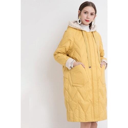Women 2021 New Winter White Duck Down Coat Female Knitted Hat Stitching Hooded Puffer Jackets Casual Loose Oversize Warm Outwear