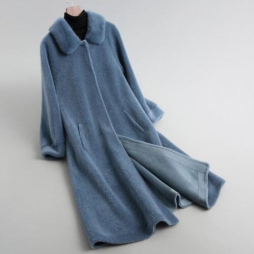 Winter Sheap Searing Coat Female Warm Long Parka With Real Mink Fur Collar Women Wool Jacket L2523