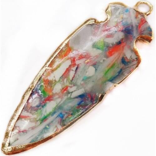 1Pcs 48x18x5mm Wholesale Colorful Sea Sediment Jasper & Pyrite Arrow Gilt Edge Pendant Bead DIY Jewelry Accessories S859