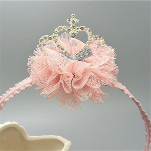 1 Pcs Childrens mesh crown three-dimensional headband rhinestone crown three-dimensional lace mesh headband girl headband