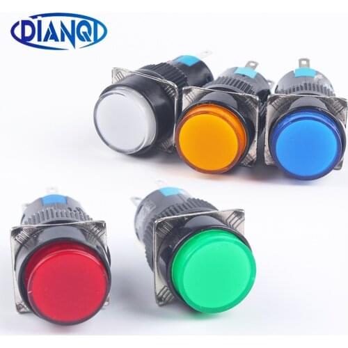 16MM 3V12V24V220V 1NO1NC/2NO2NC momentary no Latching/Locking lamp Illuminuted Maintained Push Button Switches with light/NO LED