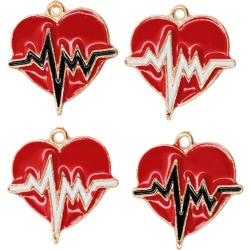 20PCS Heartbeat Enamel Charms Fit Necklaces Bracelet DIY Fashion Jewelry Accessories 20*21mm