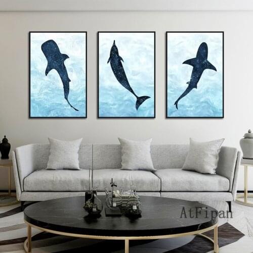 Watercolor Animal Poster Dolphin Whale Shark Star Picture Wall Art Home Painting Decor Painting Canvas Prints Modern Poster
