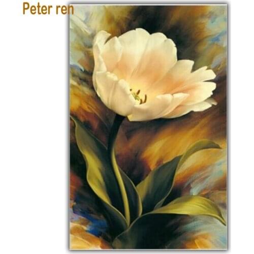 Peter ren Diamond embroidery Diy Diamond painting cross stitch kit 3d square drill Diamond mosaic pasted full canvas White tulip