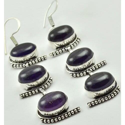 Amethysts , Silver Overlay on Copper Earrings, 75 mm , E2725