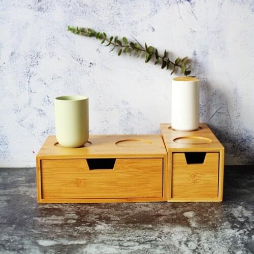 Bamboo Desktop Storage Box with Drawer Eco Natural Drink Cup Holder Sundries Table Orgainzer Bathtoom Supplies Consumables Tray