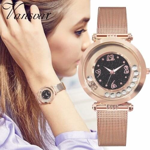 Women Rose Gold Stainless Steel Mesh Belt Starry Sky Diamond Watch Luxury Ladies Quartz Rhinestone Watch Clock Relogio Feminino