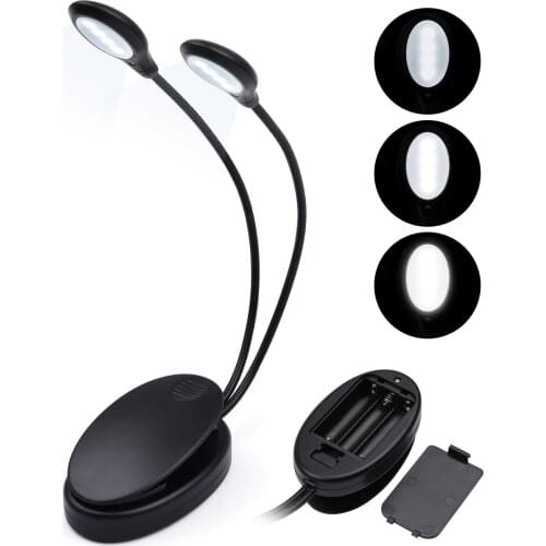 Clip-on Light Portable Clamp Lamp Reading Light with Dual Flexible Arms 8 LEDs 3 Brightness Levels for Music Stands Desk
