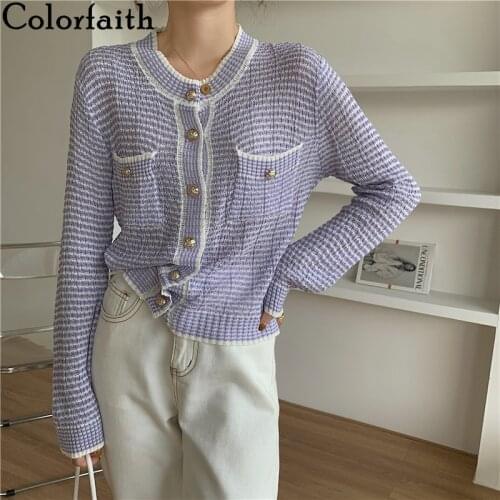 Colorfaith New 2021 Womens Autunm Winter Sweaters Fashionable Buttons Cardigans Knitted Vintage Oversized Korean Tops SWC9002
