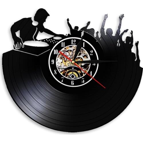 Disco Night Club Bar Music Festival Vinyl Record Wall Clock DJ Booth Stage Turn Tables LED Wall Decor Hanging Watch Dance Party