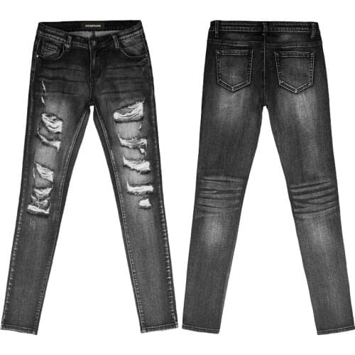 DSQBRAND new style womens jeans black slim stretch personality ripped hole womens small feet pencil pants luxury fashion