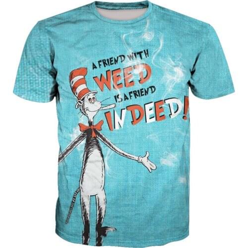 Cute Acrobatic Cat A FRIEND WITH Weed IS A FRIEND INDEED Print 3D T-shirt Men Women TShirt Summer Tops Tees tshirts Blue Clothes
