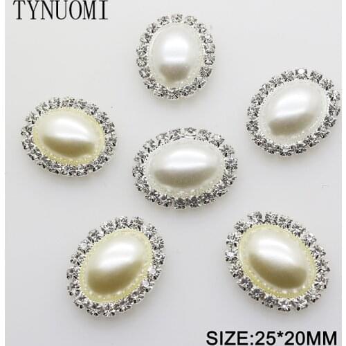 Hot 10pcs / lot25 * 20MM Oval Pearl Rhinestone Button Hand-Stitched Buttons DIY Clothing Wedding Decoration Embellishment Buckle