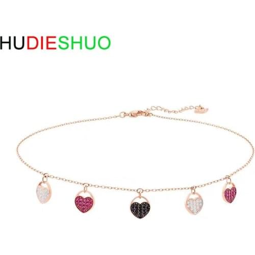 HUDIESHUO Fashion Luxury Romantic Heart Chain Bracelet for Women Colorful Zircon Charm Jewelry Lady Gifts