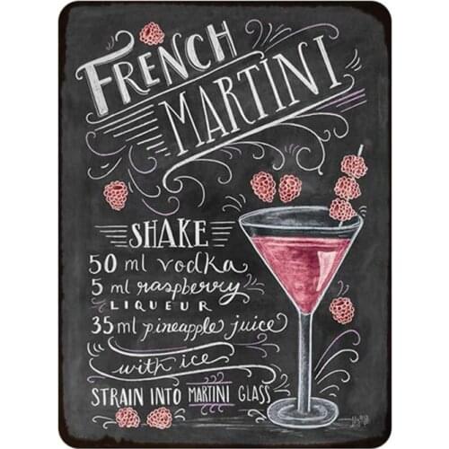 Kama French Martini Cocktail Metal Sign Plaque Metal Vintage Pub Tin Sign Wall Decor for Bar Pub Club Man Cave