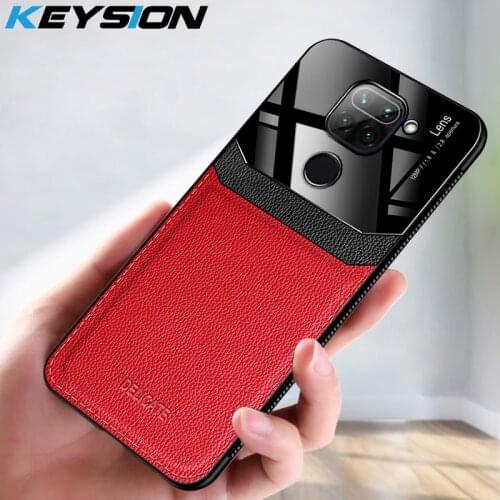 KEYSION Fashion Shockproof Case for Xiaomi Redmi Note 9 Leather Mirror Tempered Glass Phone Back Cover for Redmi 10X 4G