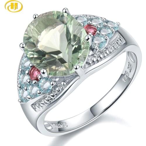 Hutang Green Fluorite 925 Silver Ring Real Gems Tourmaline Apatite Solid 925 Sterling Silver Engagement Rings Fine Jewelry