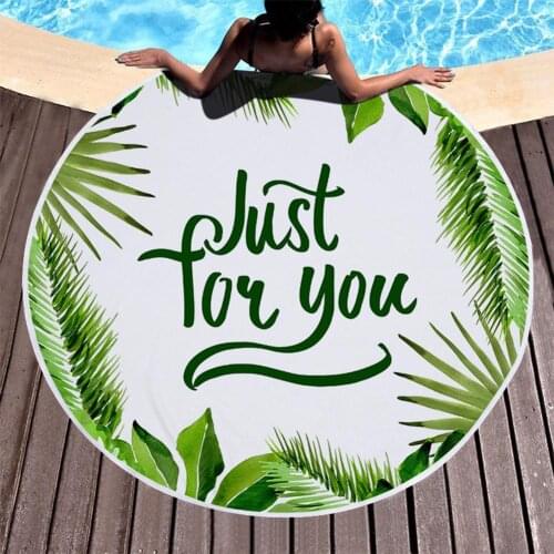 150cm Round Beach Towel for Adult Plant Letter Print Tassel Beach Towel Mat Carpet Quick Dry Swimming Shower Bath Towel Blanket