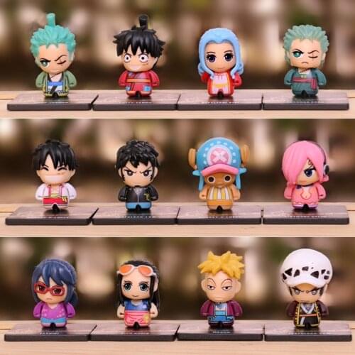 12pcs/Set One Piece Antistress Fidget Toy Anime Q Version Luffy Roronoa Zoro Nami Sanji PVC Figures Toys Kawaii Dolls Kid Gift