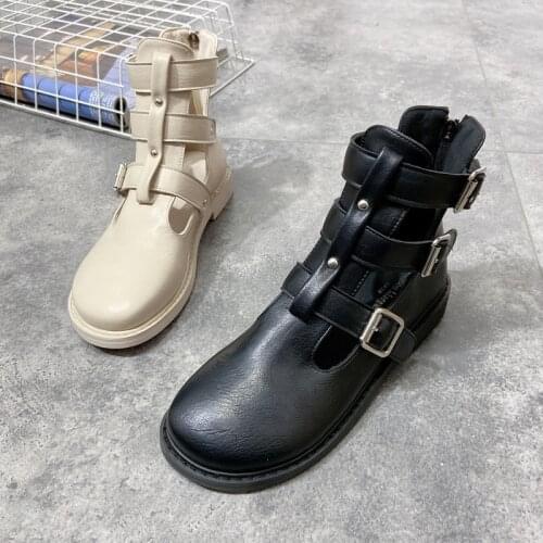 Summer Casual Fashion British Style Hollow Zipper Ladies Sandals Flat Simple Solid Color Roman Sandals Hot Sale