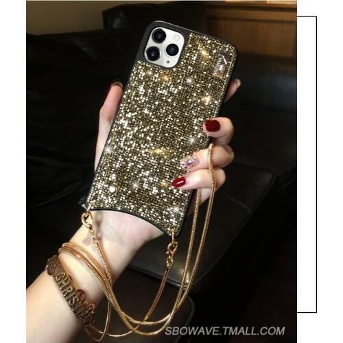 Fashion Messenger Bag Card Holder Purse Grid Bling Glitter Leather Case Cover For Iphone 11 Pro XS Max XR X 8 7 6 6S Plus SE