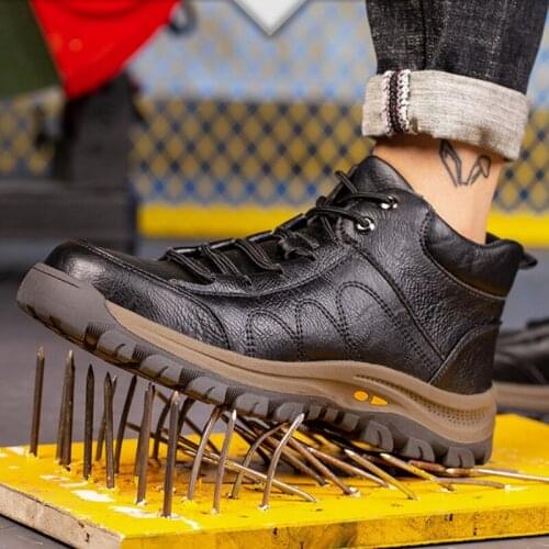 Leather Safety Shoes Men Indestructible Work Sneakers Steel Toe Shoes Anti-smashin Work Shoes Safety Boots Men Shoes Footwear