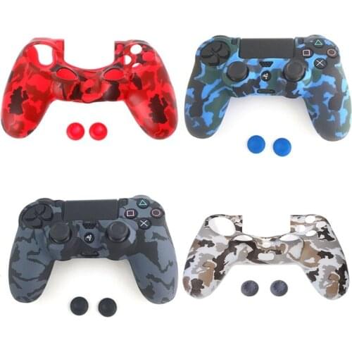 OOTDTY Soft Camouflage Silicone Cover + 2 Thumbstick Caps For Dualshock 4 PS4 Controller
