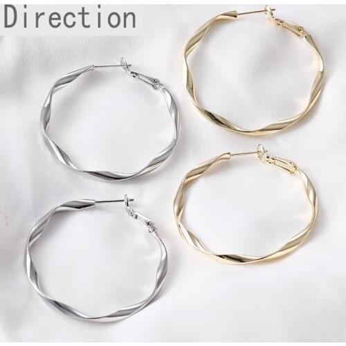 High-level sense wave twist big ear ring 14k copper-clad gold and silver needle earring ring diy earring accessories material