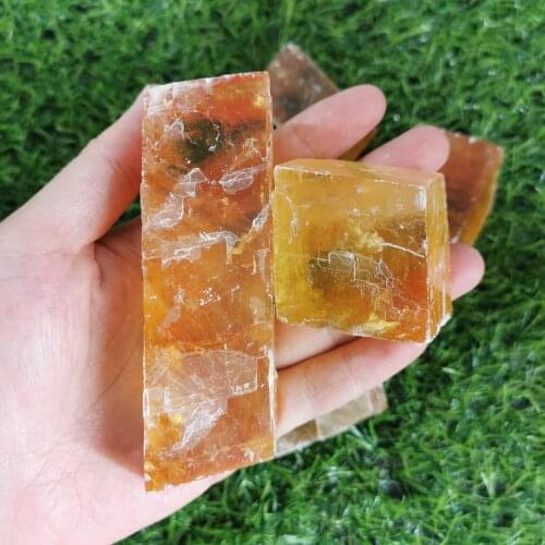 Natural Healing Yellow Calcite Raw Rough Slice Stone Crystal Carving For Home Decoration LJ