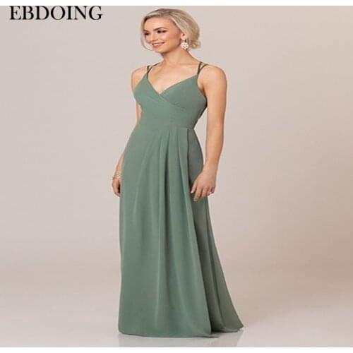 Newest Bridesmaid Dresses A-line V-neck Neckline Spaghetti Straps Robe De Soiree Floor-length Wedding Party Dresses