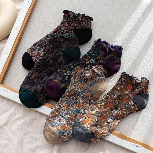 2021 spring and summer new style fungus retro flower socks forest court style cotton socks