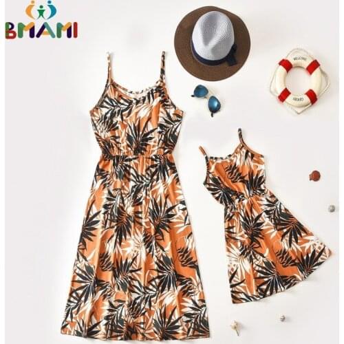 Family Look Strap Floral Printed Dress Mommy and Me Clothes Mom Mum Mama and Girls Matching Dress Family Outfits