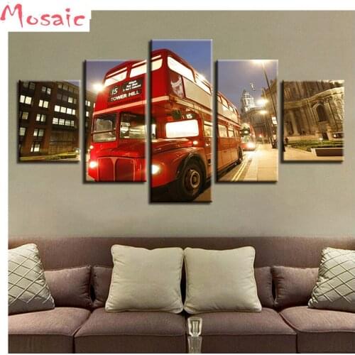 Full square/round Diamond Painting 5 Pieces"Red Bus London City Night View" 3d Picture mosaic diamond Rhinestone Embroidery art