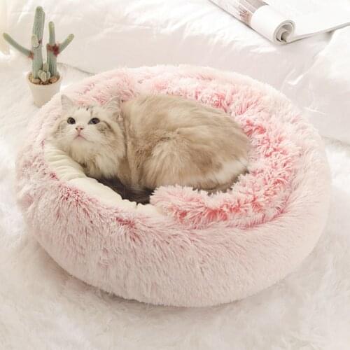 Hot Plush Round Cat Bed Cat Warm House Soft Long Plush Pet Dog Bed For Small Dogs Cat Nest 2In1 Pet Bed Cushion Sleeping Sofa#38