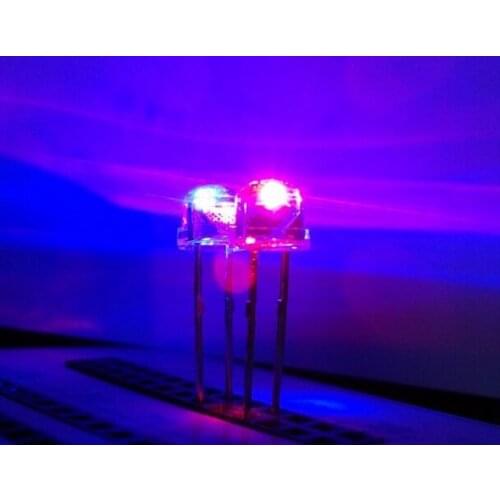 Through Hole Water Clear Non-polar Bicolor 5mm Red/Blue LED Diode Straw Hat Shape