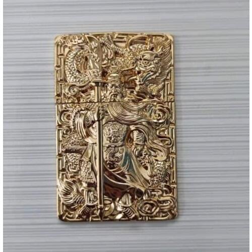 Luxury 3D Golden Guan Yu Carved Metal Badge For ZP Kerosene Oil Lighters Grind Wheel Lighter Handmade DIY Decor Accessory