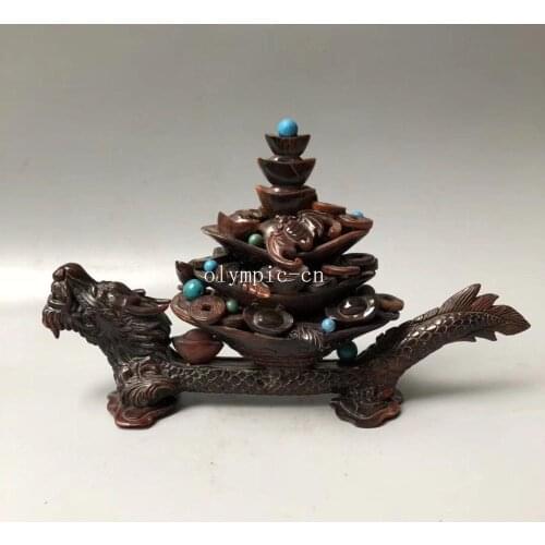 Old collection ox horn handicraft home fengshui treasure cornucopia dragon boat