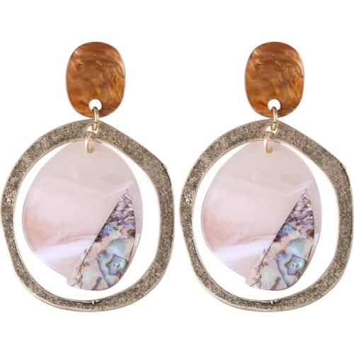 Stylish Person Irregular Metal Large Round Long Earrings Brown Oval Earrings Multilayer Acrylic Metal Earrings