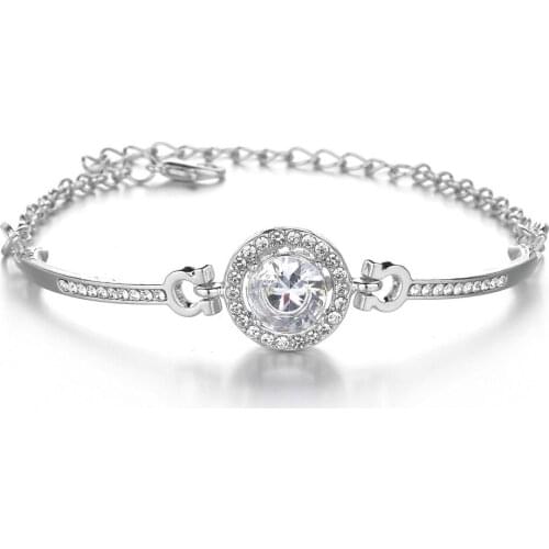 Rhinestone Rose Flower Bangle Zinc Alloy Metal Jewelry Gold Silver Plated