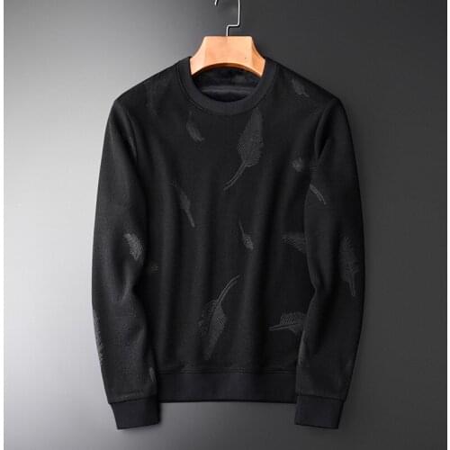 Autumn And Winter Plus Velvet Thickening Black Sweatshirt Fashion Trend Color Weaving Sweatshirts For Men