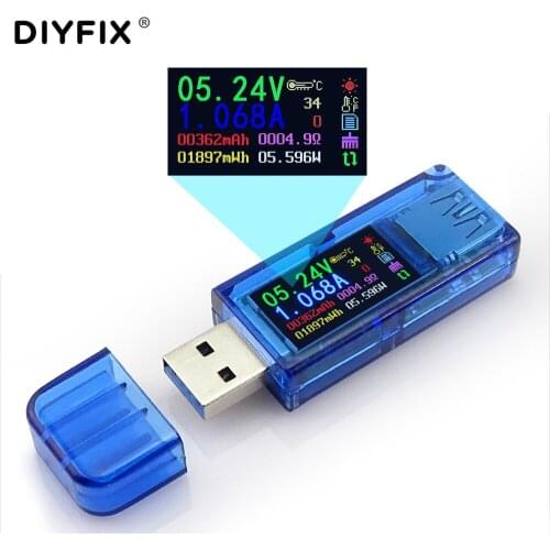 DIYFIX USB 3.0 Tester HD Color LCD Voltmeter Ammeter Voltage Current Meter Multimeter Battery Charge Power Bank AT34 USB Tester