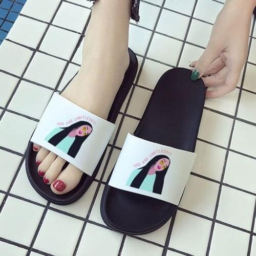 Women Slippers 2021 Leisure Open Toe Home Slides Indoor Slipper Lovely Print Flip Flops Beach Summer Female Sandals OverSize 41