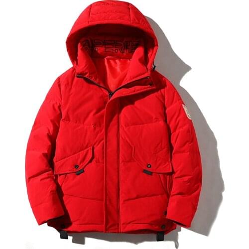 Winter New Arrival Trend Loose Plus Size Casual Simple Red All-match Fashion Embroidery Men Hooded Down Jacket Free Shipping