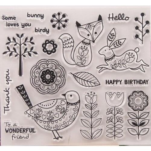 1 Pcs Stamp Cute Animal Fox Rabbit Bird Flower Silicone Seal Photo Album Decor Clear Stamp Sheets DIY Scrapbooking Stationery